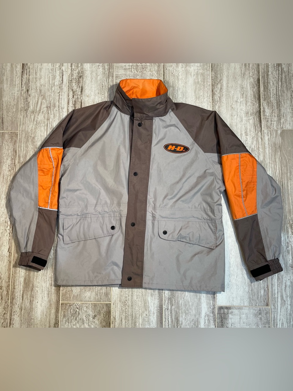 VTG Harley Davidson WindbreakerRain Jacket in Gray, Brown & Orange